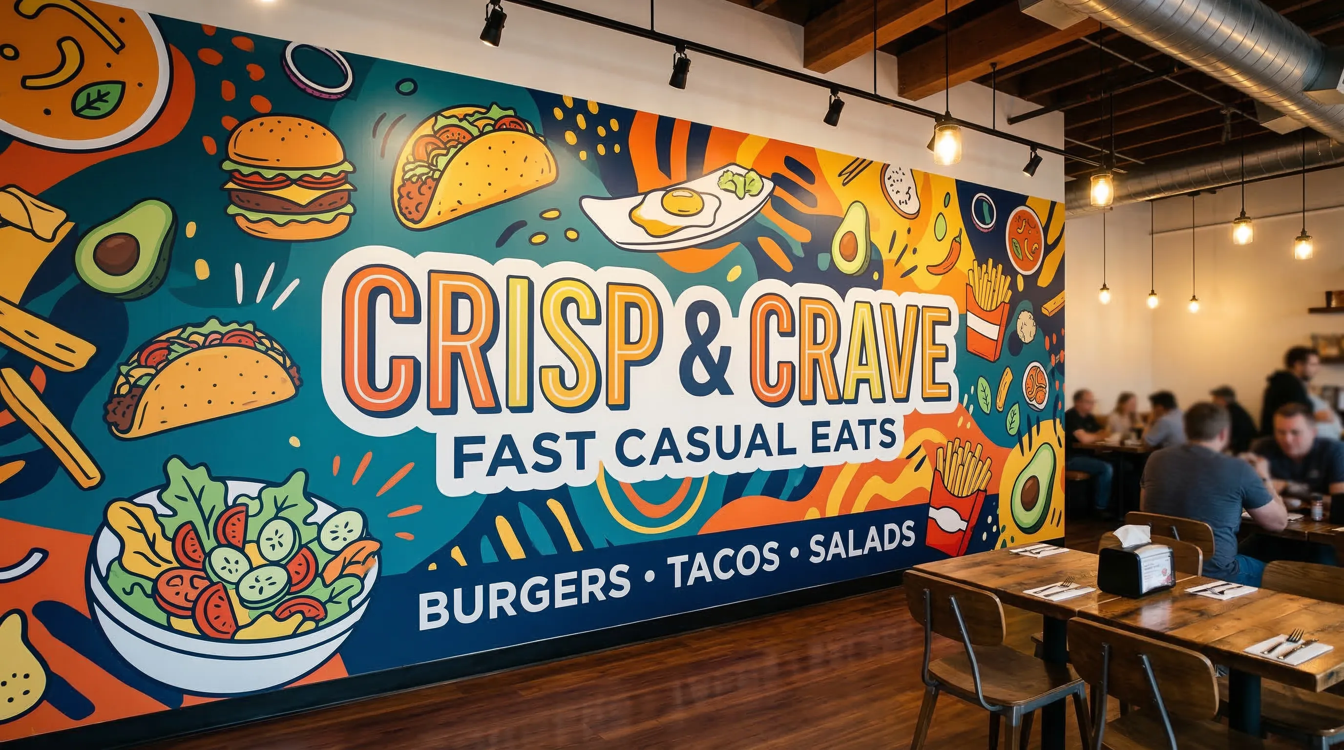 Crisp and Crave restaurant wall mural